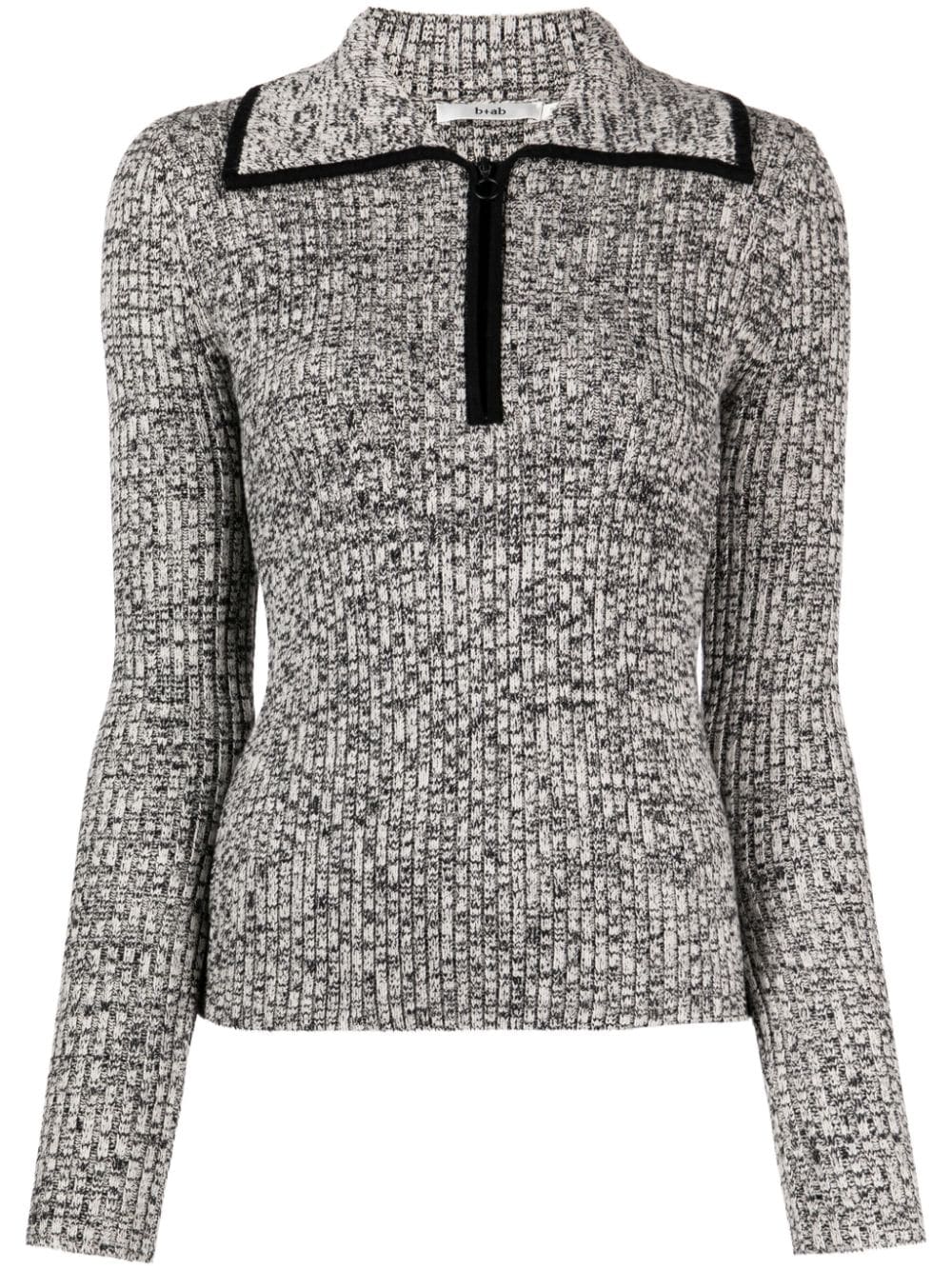 b+ab Melierter Pullover mit kurzem Reißverschluss - Schwarz von b+ab