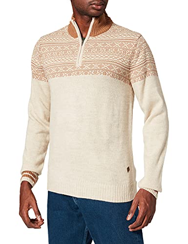 Blend 20713171 Herren Strickpullover Grobstrick Pullover Troyer mit Reißverschluss und Norweger Muster, Größe:2XL, Farbe:Egret (110103) von b BLEND