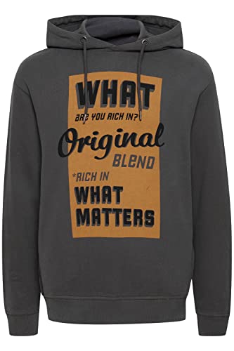 Blend 20714285 Herren Kapuzenpullover Sweatshirt Hoodie Pullover mit Kapuze und Print, Größe:2XL, Farbe:Asphalt (190201) von b BLEND