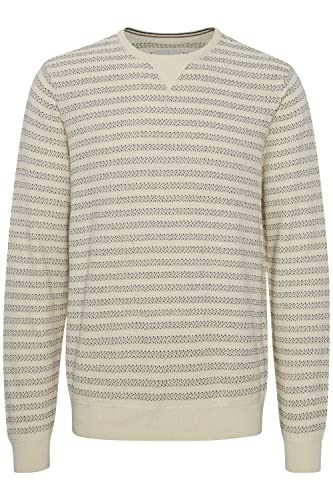 Blend 20714350 Herren Strickpullover Feinstrick Pullover mit Rundhalsausschnitt gestreift, Größe:2XL, Farbe:Cloud Cream (120804) von b BLEND