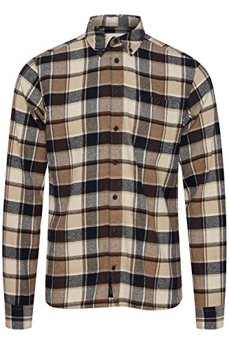 Blend 20714889 Shirt LS Herren Freizeithemd Hemd Flanellhemd Button-Down-Kragen Kariert mit Brusttasche hochwertige Baumwoll-Qualität, Größe:XL, Farbe:Silver Mink (171312) von b BLEND