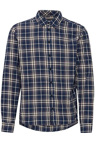 Blend 20714890 Shirt LS Herren Freizeithemd Hemd Flanellhemd Button-Down-Kragen Kariert mit Brusttasche hochwertige Baumwoll-Qualität, Größe:2XL, Farbe:Dress Blues (194024) von b BLEND