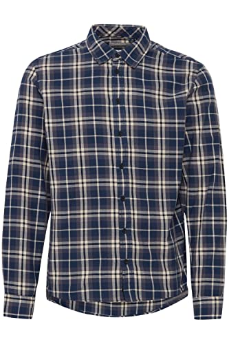 Blend 20714890 Shirt LS Herren Freizeithemd Hemd Flanellhemd Button-Down-Kragen Kariert mit Brusttasche hochwertige Baumwoll-Qualität, Größe:L, Farbe:Dress Blues (194024) von b BLEND