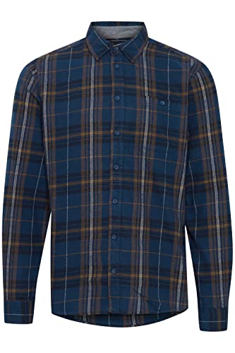 Blend 20714909 Shirt Herren Freizeithemd Hemd Club-Kragen Slim Fit Kariertes Muster schmaler Schnitt hochwertige Baumwoll-Qualität, Größe:M, Farbe:Dress Blues (194024) von b BLEND
