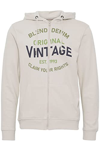 Blend 20715054 Herren Sweatjacke Kapuzenjacke Hoodie mit Kapuze und Reißverschluss Print, Größe:2XL, Farbe:Pumice Stone (140002) von b BLEND