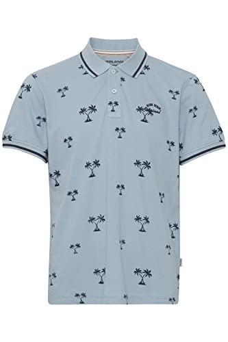 Blend 20715468 Polo Herren Poloshirt Polohemd Palmenmuster Polokragen Regular Fit Pique-Qualität, Größe:L, Farbe:Dusty Blue (164010) von b BLEND