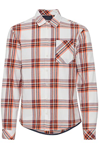 Blend 20715737 Shirt Herren Freizeithemd Hemd Langarmhemd mit Brusttasche Kariert Hochwertige Baumwoll-Qualität Club-Kragen, Größe:L, Farbe:Jaffa Orange (161454) von b BLEND