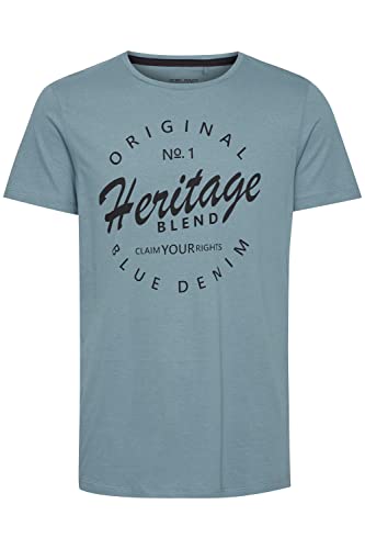 Blend BHAbraham Herren T-Shirt Kurzarm Shirt mit Print und Rundhals-Ausschnitt aus 100% Baumwolle, Größe:L, Farbe:Bluestone (184217) von b BLEND