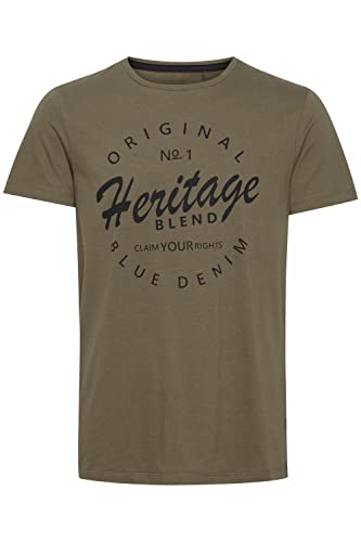 Blend BHAbraham Herren T-Shirt Kurzarm Shirt mit Print und Rundhals-Ausschnitt aus 100% Baumwolle, Größe:M, Farbe:Olive Night (190515) von b BLEND