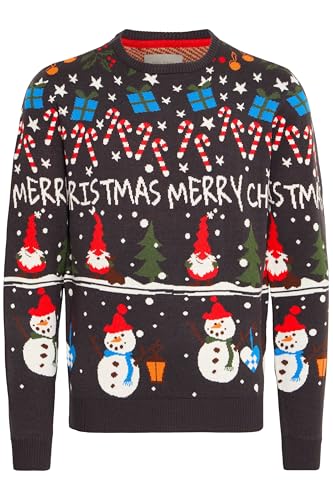 Blend BHChristian Herren Strickpullover Weihnachtspullover Pullover mit Rippbündchen Rundhals Weihnachts-Muster Regular fit, Größe:L, Farbe:Dark Navy (194013) von b BLEND