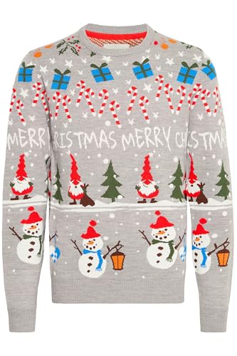 Blend BHChristian Herren Strickpullover Weihnachtspullover Pullover mit Rippbündchen Rundhals Weihnachts-Muster Regular fit, Größe:M, Farbe:Stone Mix (200274) von b BLEND