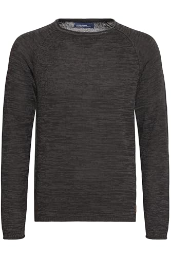 Blend BHDan Herren Strickpullover Feinstrick Pullover mit Rundhalsausschnitt Baumwollmischung Label-Patch Regular fit, Größe:S, Farbe:Black/Charcoal (71527) von b BLEND