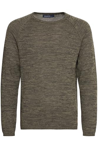 Blend BHDan Herren Strickpullover Feinstrick Pullover mit Rundhalsausschnitt Baumwollmischung Label-Patch Regular fit, Größe:S, Farbe:Burnt Olive (77011) von b BLEND