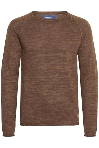 Blend BHDan Herren Strickpullover Feinstrick Pullover mit Rundhalsausschnitt Baumwollmischung Label-Patch Regular fit, Größe:S, Farbe:Coffee Brown (71507) von b BLEND