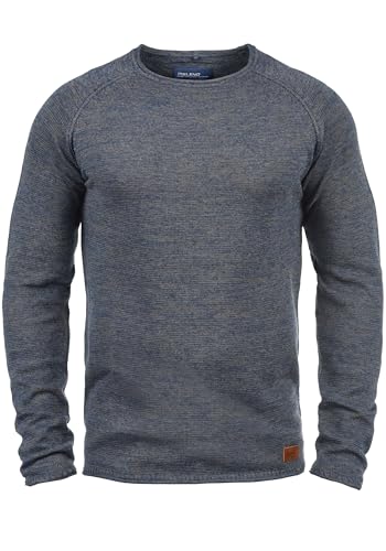 Blend BHDan Herren Strickpullover Feinstrick Pullover mit Rundhalsausschnitt Baumwollmischung Label-Patch Regular fit, Größe:XXL, Farbe:Ensign Blue (70260) von b BLEND