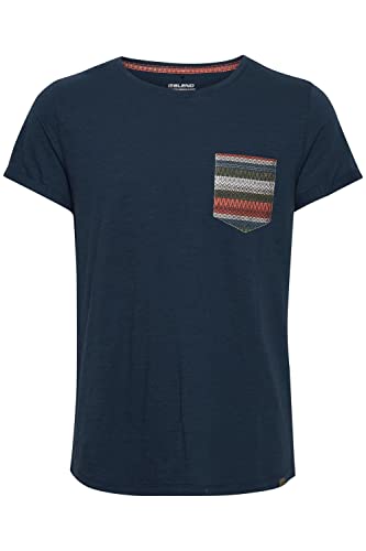 Blend BHElandro Herren T-Shirt Kurzarm Shirt mit Inkamuster und Rundhalsausschnitt, Größe:M, Farbe:Dress Blues (194024) von b BLEND