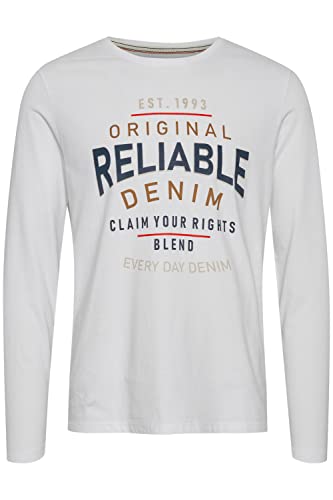 Blend BHGeorg Herren Longsleeve Langarmshirt Shirt Mit Print mit Rundhals-Ausschnitt aus 100% Baumwolle, Größe:L, Farbe:Bright White (110601) von b BLEND