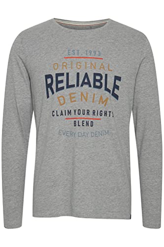 Blend BHGeorg Herren Longsleeve Langarmshirt Shirt Mit Print mit Rundhals-Ausschnitt aus 100% Baumwolle, Größe:L, Farbe:Stone Mix (200274) von b BLEND