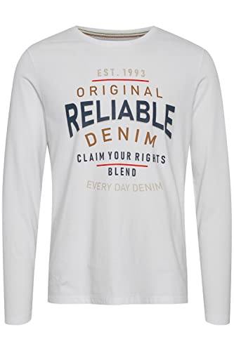 Blend BHGeorg Herren Longsleeve Langarmshirt Shirt Mit Print mit Rundhals-Ausschnitt aus 100% Baumwolle, Größe:M, Farbe:Bright White (110601) von b BLEND