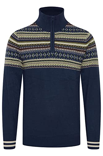 Blend BHGrote Herren Strickpullover Grobstrick Pullover Troyer mit Stehkragen und Reißverschluss Norweger Muster, Größe:2XL, Farbe:Dress Blues (194024) von b BLEND