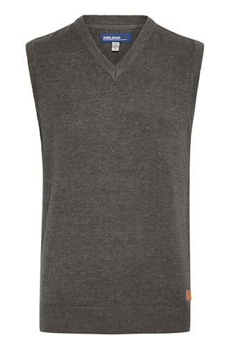 Blend BHLarsson Herren Pullunder Strickweste Feinstrick Pullover ärmellos mit V-Ausschnitt Baumwollmischung Regular fit, Größe:2XL, Farbe:Pewter Mix (70817) von b BLEND