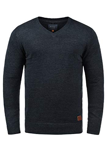 Blend BHLasse Herren Strickpullover Feinstrick Pullover mit V-Ausschnitt Baumwollmischung Regular fit, Größe:L, Farbe:Navy (70230) von b BLEND