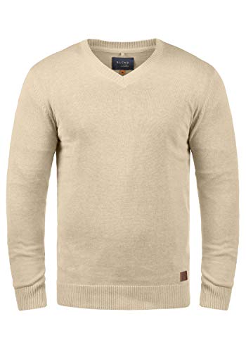 Blend BHLasse Herren Strickpullover Feinstrick Pullover mit V-Ausschnitt Baumwollmischung Regular fit, Größe:M, Farbe:Sand Mix (70810) von b BLEND