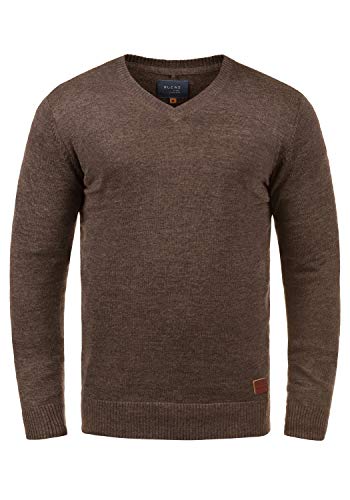 Blend BHLasse Herren Strickpullover Feinstrick Pullover mit V-Ausschnitt Baumwollmischung Regular fit, Größe:S, Farbe:Mocca Mix (70816) von b BLEND