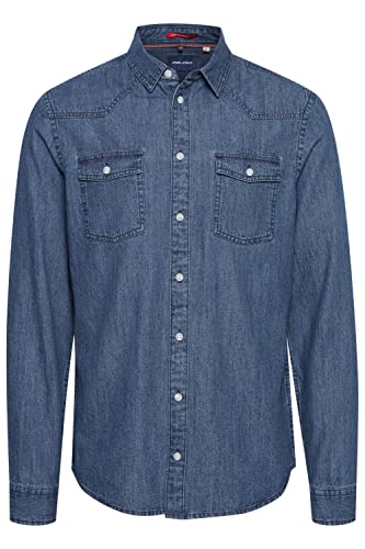 Blend BHNANTES Herren Freizeithemd Hemd Jeans-Look in Washed-Out Optik Reine Baumwolle, Größe:S, Farbe:Denim Middle Blue (200291) von b BLEND