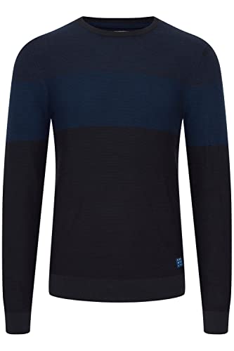 Blend BHNapinoa Herren Strickpullover Feinstrick Pullover mit Rundhalsausschnitt Color Block Design Meliert, Größe:XL, Farbe:Dress Blues (194024) von b BLEND