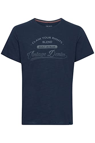 Blend BHPillo Herren T-Shirt Kurzarm Shirt mit Print und Rundhalsausschnitt, Größe:L, Farbe:Dress Blues (194024) von b BLEND