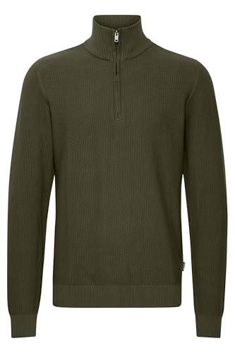 Blend BHPullover Herren Strickpullover Troyer Feinstrick Pullover mit Troyerkragen Rippbündchen 100% Baumwolle Slim fit, Größe:L, Farbe:Forest Night (190414) von b BLEND