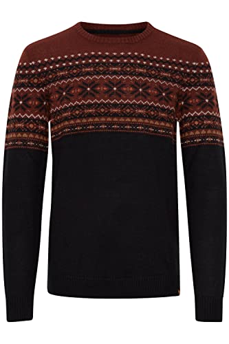 Blend BHTjerik Herren Strickpullover Grobstrick Pullover mit Rundhalsausschnitt Norweger Muster, Größe:2XL, Farbe:Black (194007) von b BLEND