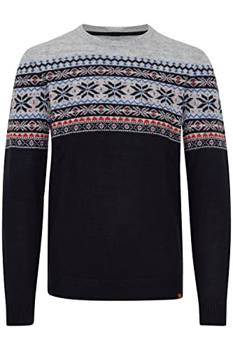 Blend BHTjerik Herren Strickpullover Grobstrick Pullover mit Rundhalsausschnitt Norweger Muster, Größe:M, Farbe:Dark Navy (194013) von b BLEND