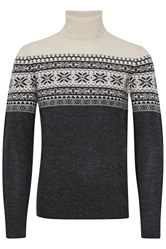 Blend BHTjesse Herren Rollkragenpullover Pullover mit Norwegermuster, Größe:XXL, Farbe:Charcoal Mix (200278) von b BLEND