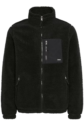 Blend BHTotti Herren Jacke Fellimitatjacke Teddy-Jacke mit Reißverschlusstaschen Brusttasche Stehkragen Label-Details Regular fit, Größe:L, Farbe:Black (194007) von b BLEND