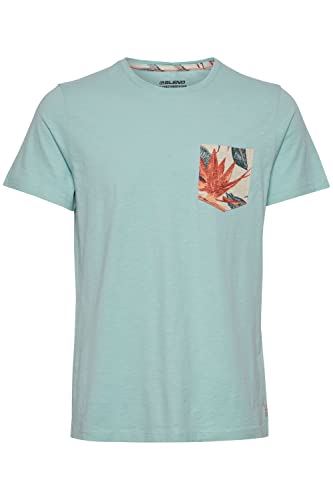 Blend BHTrop Herren T-Shirt Kurzarm Shirt Basic Print mit Rundhalsausschnitt, Größe:S, Farbe:Canal Blue (144810) von b BLEND