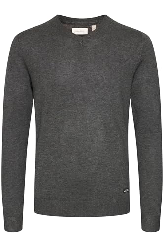 Blend BHWeber Herren Strickpullover Pullover mit V-Ausschnitt Rippbündchen Label-Details Regular fit, Größe:M, Farbe:Charcoal Mix (200278) von b BLEND