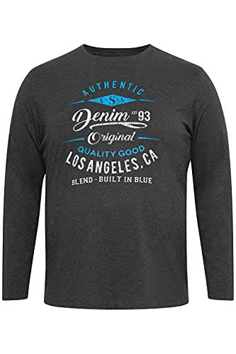 Blend BT Dopper Longsleeve Herren Big & Tall Langarmshirt Shirt mit Print Große Größen bis 6XL aus 100% Baumwolle, Größe:5XL, Farbe:Charcoal Mix (200278) von b BLEND