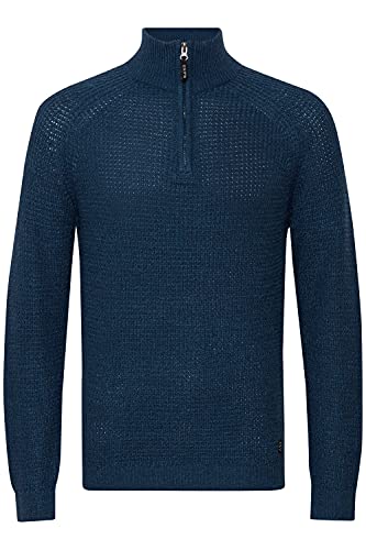 Blend Carlton Herren Strickpullover Troyer Grobstrick Pullover mit Stehkragen, Größe:3XL, Farbe:Dress Blues (194024) von b BLEND