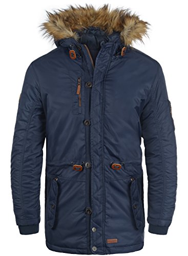 Blend Eugen Herren Winter Jacke Parka Mantel Lange Winterjacke gefüttert mit Kunst-Fellkapuze, Größe:L, Farbe:Navy (70230) von b BLEND