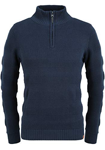 Blend Gaspar Herren Strickpullover Troyer Feinstrick Pullover Troyer, Größe:S, Farbe:Dress Blues (194024) von b BLEND