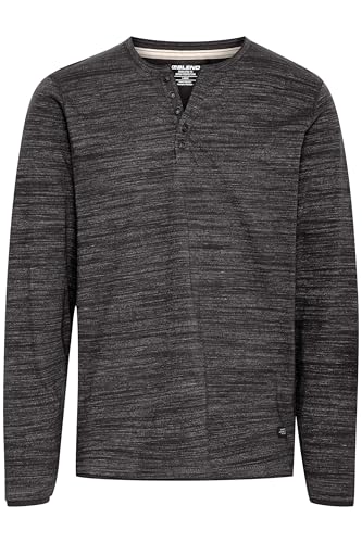 Blend He BHTee Herren Longsleeve Langarmshirt Shirt Basic Baumwollmischung Knopfleiste V-Ausschnitt Regular fit, Größe:L, Farbe:Black (194007) von b BLEND