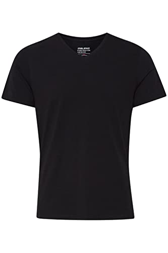 Blend Herren T-Shirt V-neck, 2er Pack, Einfarbig, Gr. Small, Schwarz (black 70155) von b BLEND