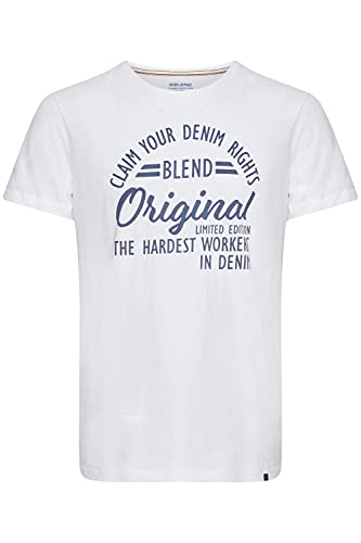 Blend Mike Herren T-Shirt Kurzarm Shirt mit Print aus 100% Baumwolle, Größe:L, Farbe:Bright White (110601) von b BLEND