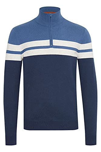 Blend Naresh Herren Strickpullover Troyer Feinstrick Pullover mit Stehkragen aus 100% Baumwolle, Größe:L, Farbe:Dress Blues (194024) von b BLEND