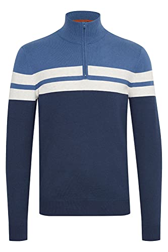 Blend Naresh Herren Strickpullover Troyer Feinstrick Pullover mit Stehkragen aus 100% Baumwolle, Größe:M, Farbe:Dress Blues (194024) von b BLEND