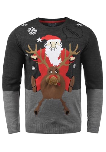 Blend Rudolph Herren Strickpullover Weihnachtspullover Mit Rundhalsausschnitt, Größe:3XL, Farbe:Charcoal/Santa (70821) von b BLEND