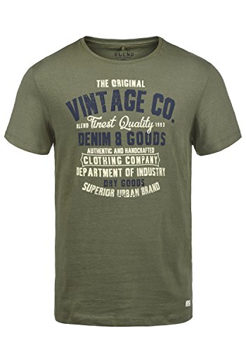 Blend Vadim Herren T-Shirt Kurzarm Shirt mit Print und Rundhalsausschnitt, Größe:S, Farbe:Dusty Olive Green (77203) von b BLEND