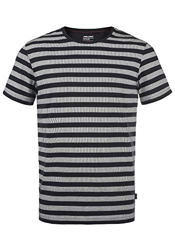 b BLEND Kama Herren T-Shirt Kurzarm Shirt mit Streifen mit Rundhalsausschnitt aus 100% Baumwolle, Größe:XXL, Farbe:Black (194007) von b BLEND